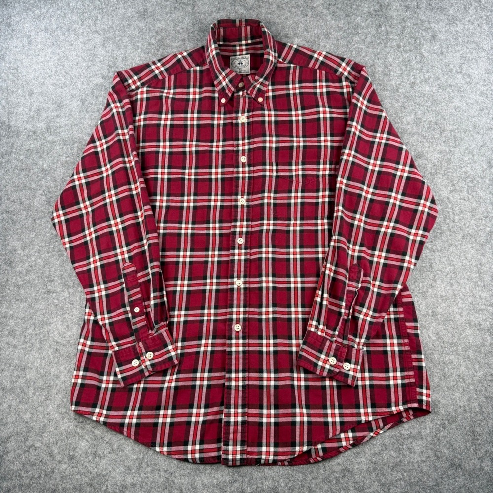 Vintage Brooks Brothers Flannel Shirt Mens M Red Plaid Button Down Long Sleeve - Picture 2 of 9